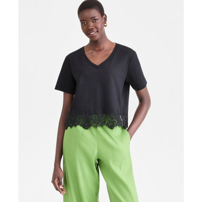 I.n.c. International Concepts Women's Lace-Trim Short Sleeve T-Shirt, Macy's Exclusive
