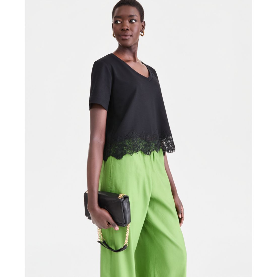 I.n.c. International Concepts Women's Lace-Trim Short Sleeve T-Shirt, Macy's Exclusive
