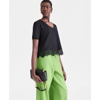 I.n.c. International Concepts Women's Lace-Trim Short Sleeve T-Shirt, Macy's Exclusive