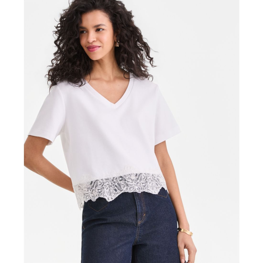 I.n.c. International Concepts Women's Lace-Trim Short Sleeve T-Shirt, Macy's Exclusive