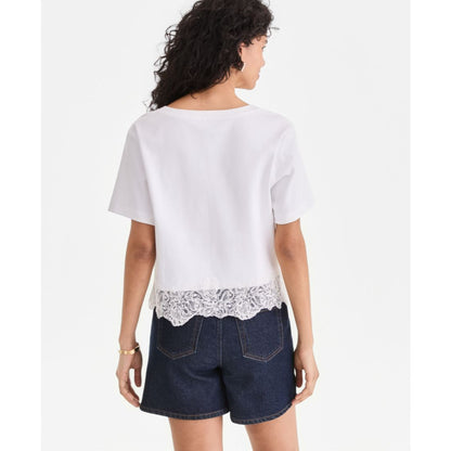 I.n.c. International Concepts Women's Lace-Trim Short Sleeve T-Shirt, Macy's Exclusive