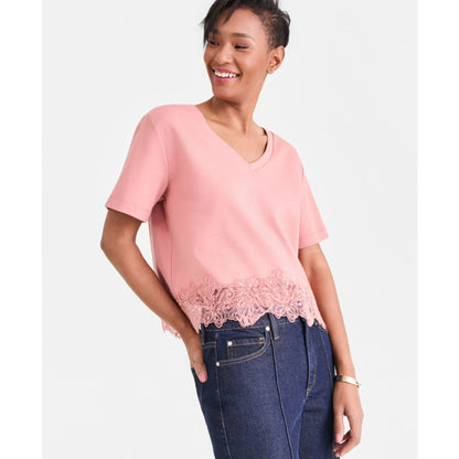 I.n.c. International Concepts Women's Lace-Trim Short Sleeve T-Shirt, Macy's Exclusive