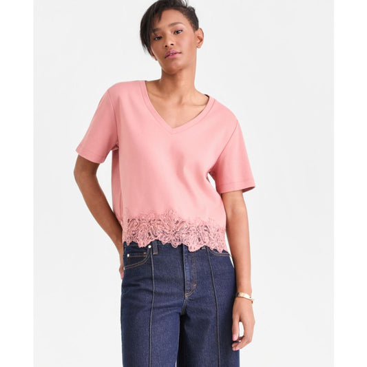 I.n.c. International Concepts Women's Lace-Trim Short Sleeve T-Shirt, Macy's Exclusive