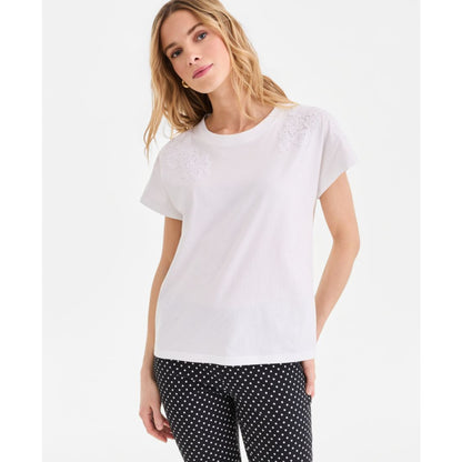 I.n.c. International Concepts Women's Lace-Trim Cotton T-Shirt, Macy's Exclusive