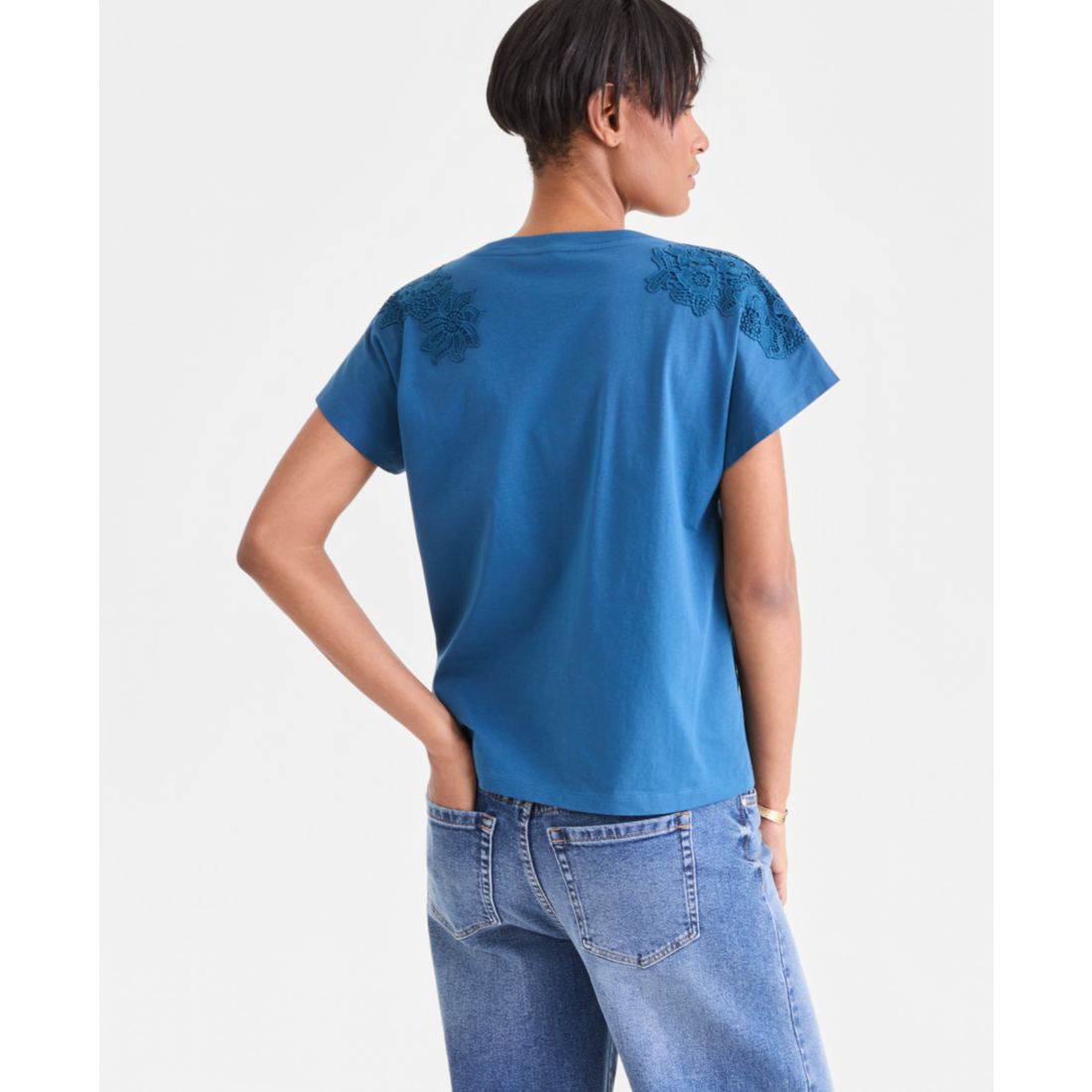 I.n.c. International Concepts Women's Lace-Trim Cotton T-Shirt, Macy's Exclusive