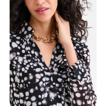 I.n.c. International Concepts Women's Long-Sleeve Printed Mesh Collared Top, Macy's Exclusive