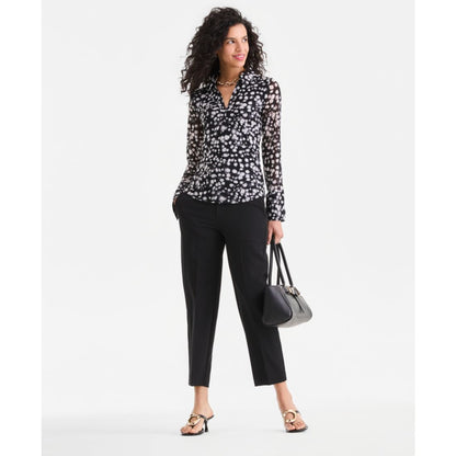 I.n.c. International Concepts Women's Long-Sleeve Printed Mesh Collared Top, Macy's Exclusive