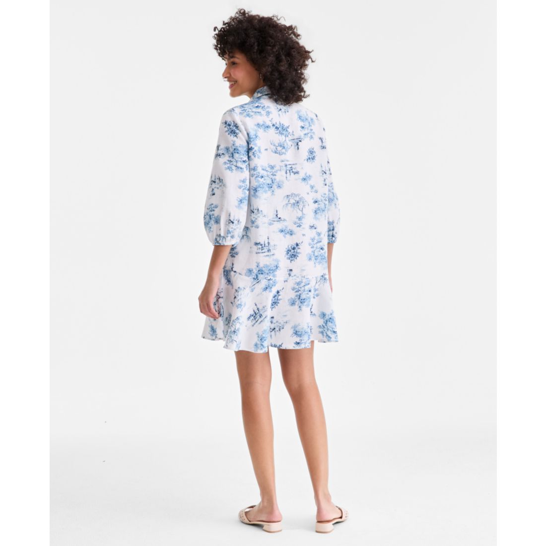 Charter Club Women's 100% Linen Print Button-Front 3/4-Sleeve Dress, Macy's Exclusive
