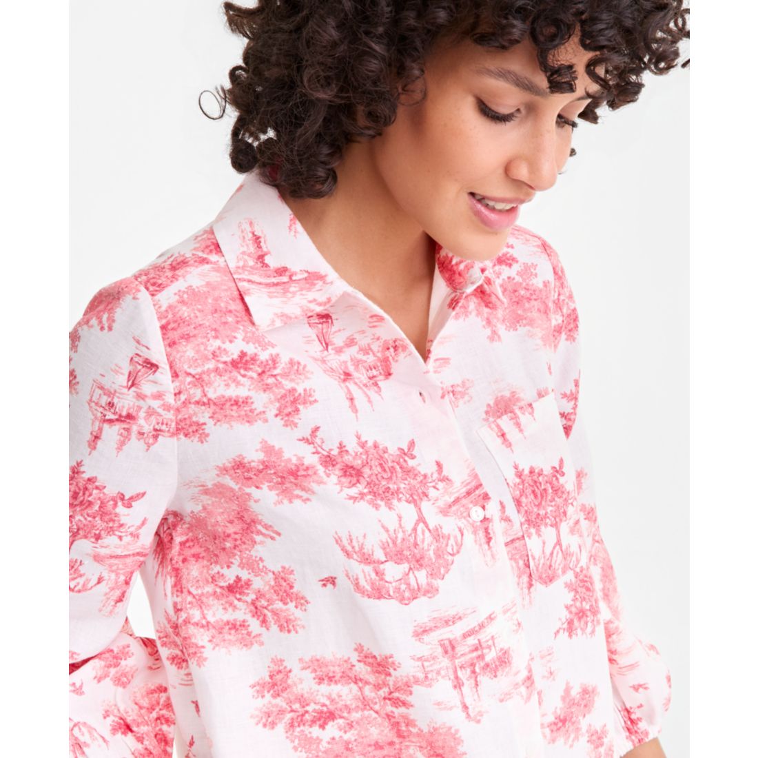 Charter Club Women's 100% Linen Print Button-Front 3/4-Sleeve Dress, Macy's Exclusive