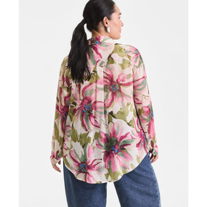 I.n.c. International Concepts Plus Size Printed Long-Sleeve Blouse, Created for Macy's