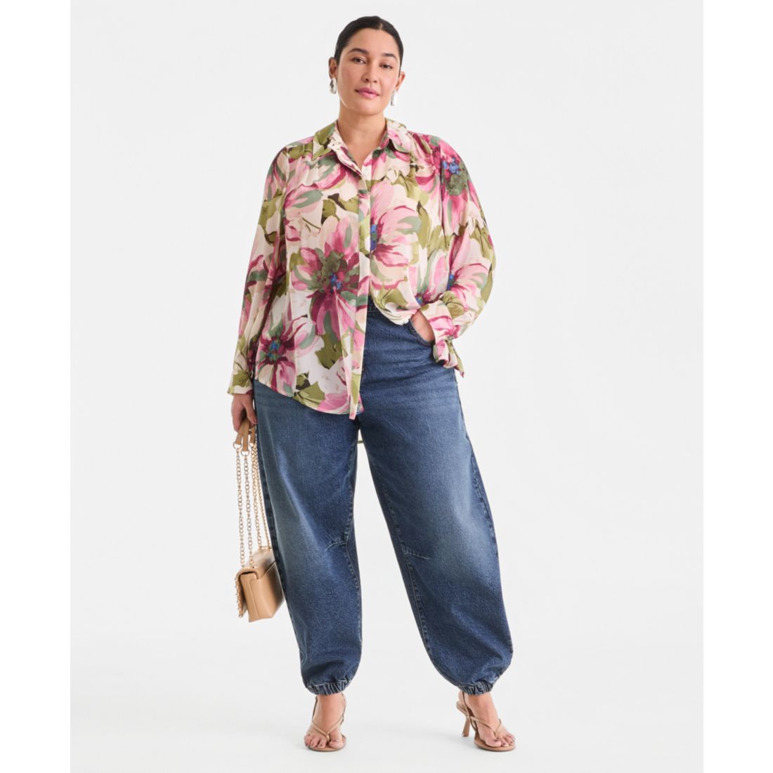 I.n.c. International Concepts Plus Size Printed Long-Sleeve Blouse, Created for Macy's