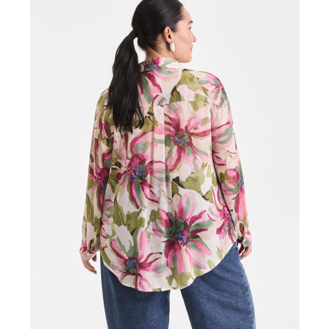I.n.c. International Concepts Plus Size Printed Long-Sleeve Blouse, Created for Macy's