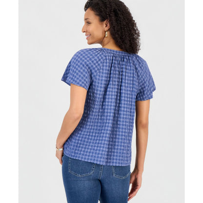 Style & Co Women's Seersucker Split-Neck Flutter Sleeve Top, Created for Macy's