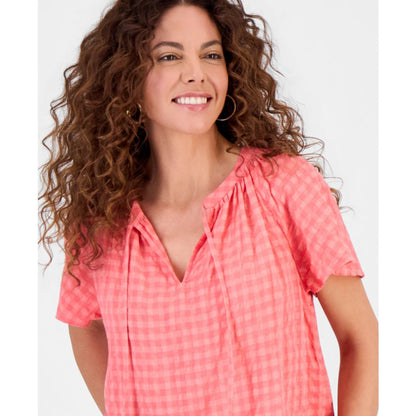 Style & Co Women's Seersucker Split-Neck Flutter Sleeve Top, Created for Macy's