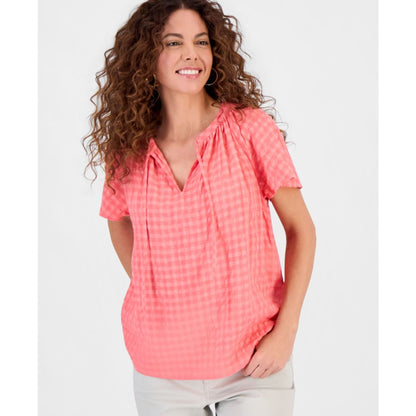 Style & Co Women's Seersucker Split-Neck Flutter Sleeve Top, Created for Macy's