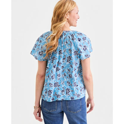 Style & Co Women's Seersucker Split-Neck Flutter Sleeve Top, Created for Macy's