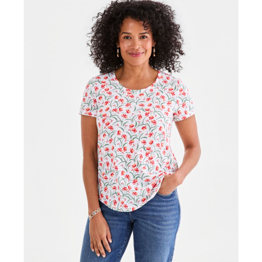 Style & Co Women's Printed Short-Sleeve Crewneck T-Shirt, Macy's Exclusive