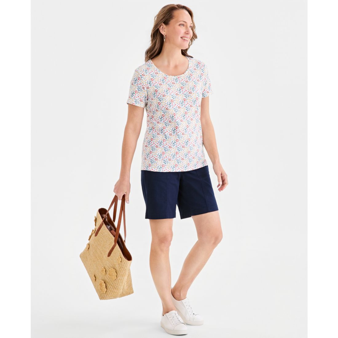 Style & Co Petite Scoop Neck Kiss Of Flora T-Shirt, Macy's Exclusive