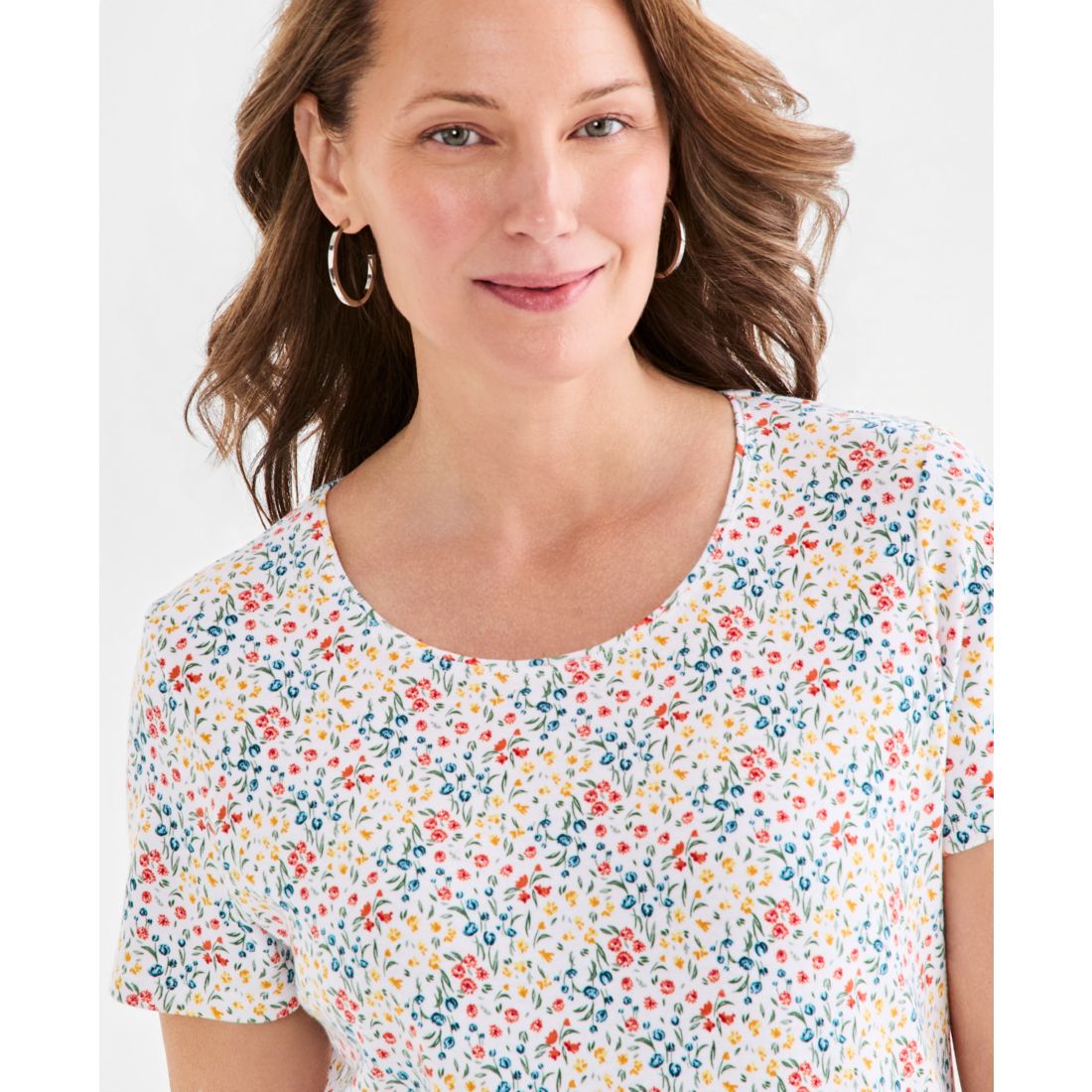Style & Co Petite Scoop Neck Kiss Of Flora T-Shirt, Macy's Exclusive