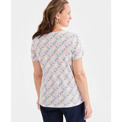 Style & Co Petite Scoop Neck Kiss Of Flora T-Shirt, Macy's Exclusive