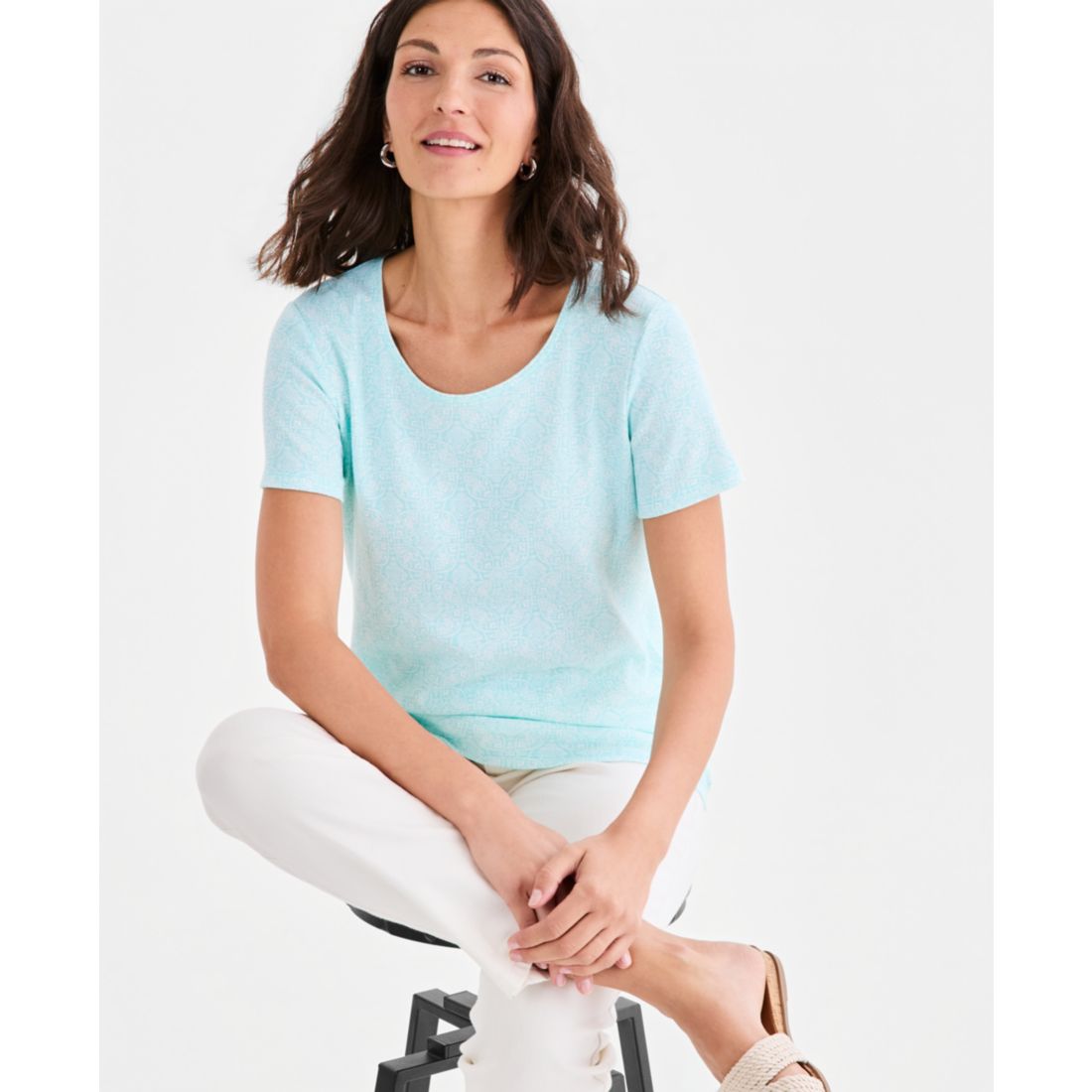Style & Co Women's Printed Short-Sleeve Scoop-Neck Top, Macy's Exclusive