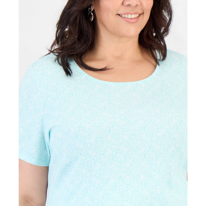 Style & Co Plus Printed Short-Sleeve Scoop-Neck Top, Macy's Exclusive
