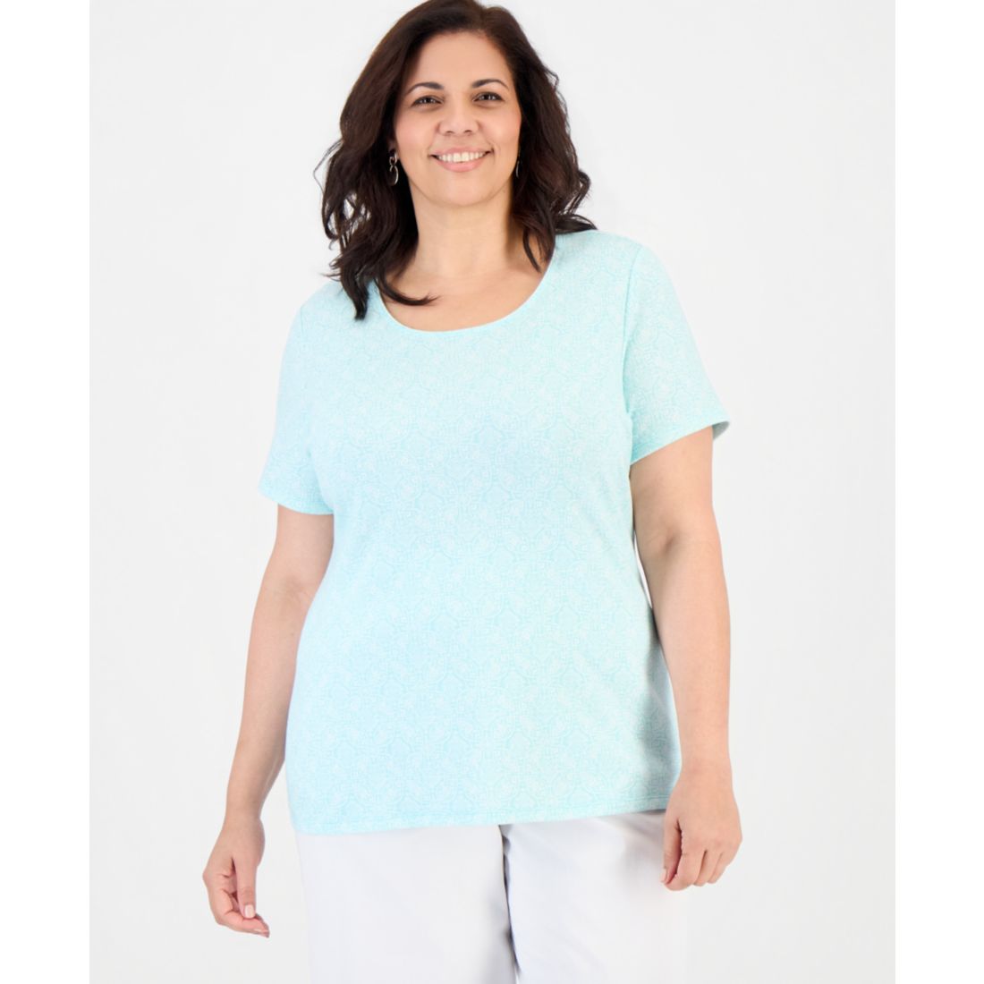 Style & Co Plus Printed Short-Sleeve Scoop-Neck Top, Macy's Exclusive