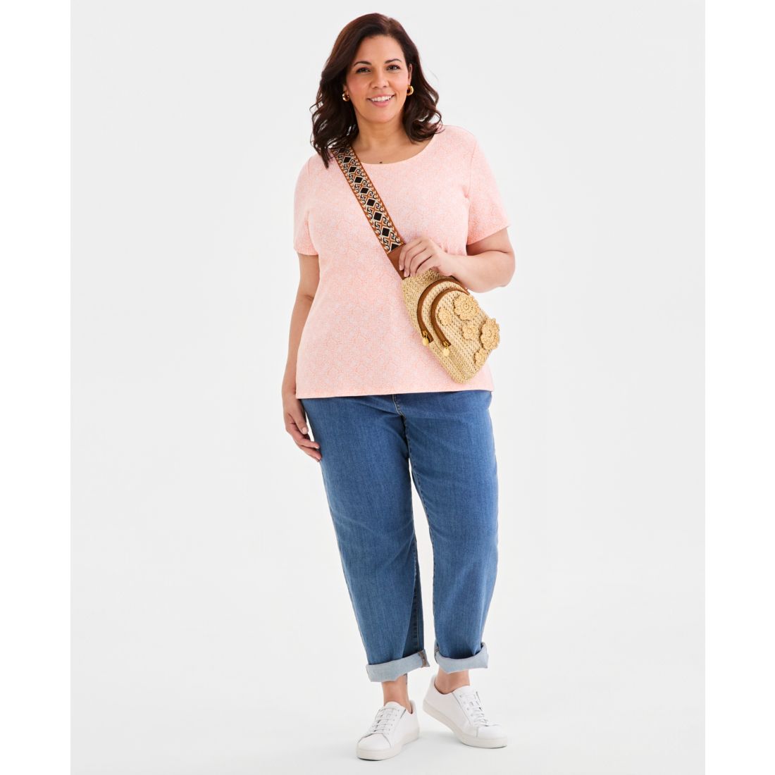 Style & Co Plus Printed Short-Sleeve Scoop-Neck Top, Macy's Exclusive