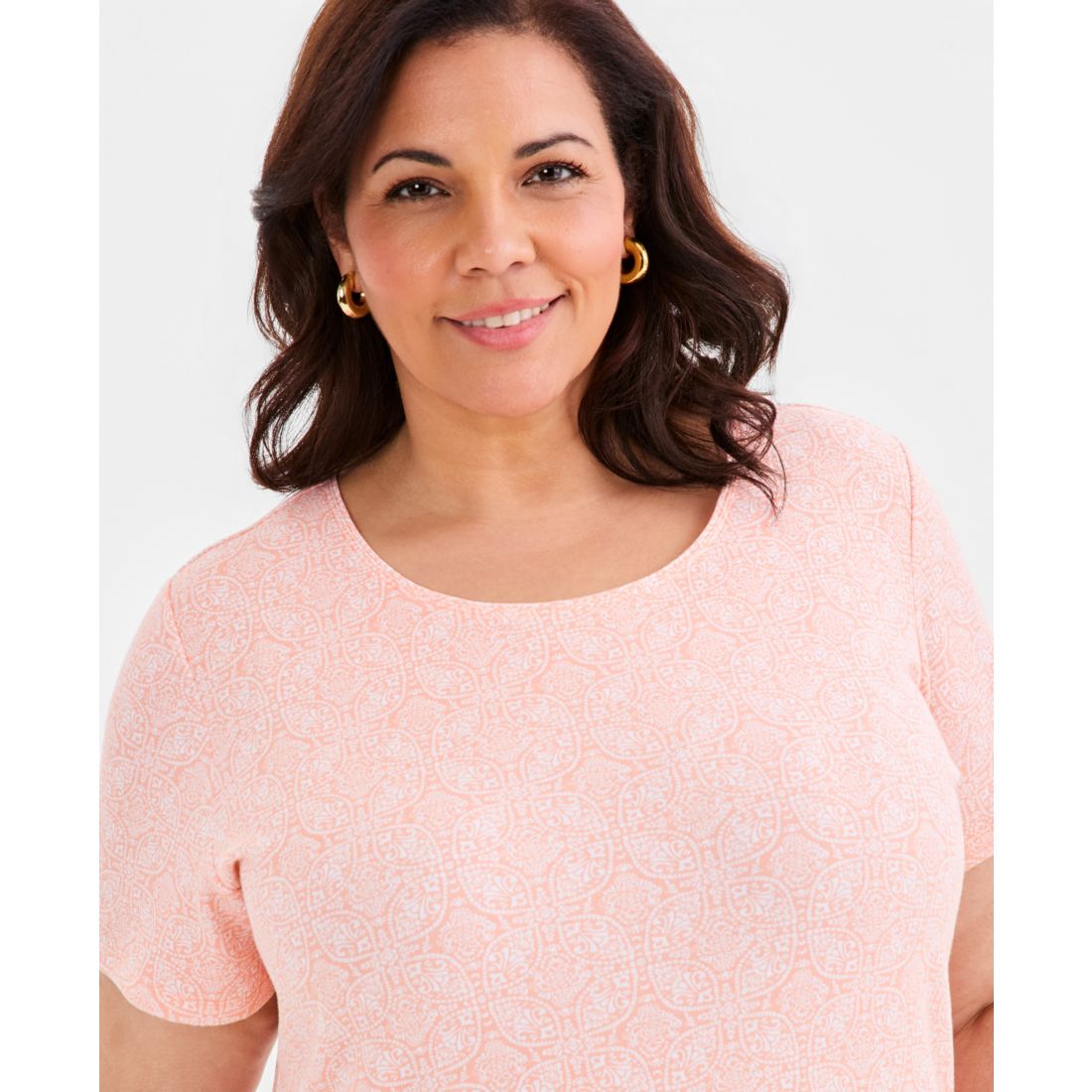 Style & Co Plus Printed Short-Sleeve Scoop-Neck Top, Macy's Exclusive