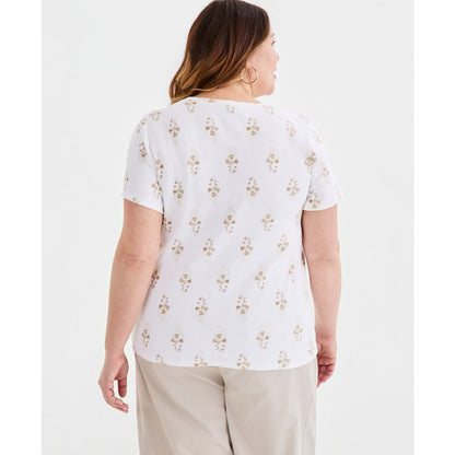 Style & Co Plus Size Printed Short-Sleeve Henley T-Shirt, Macy's Exclusive