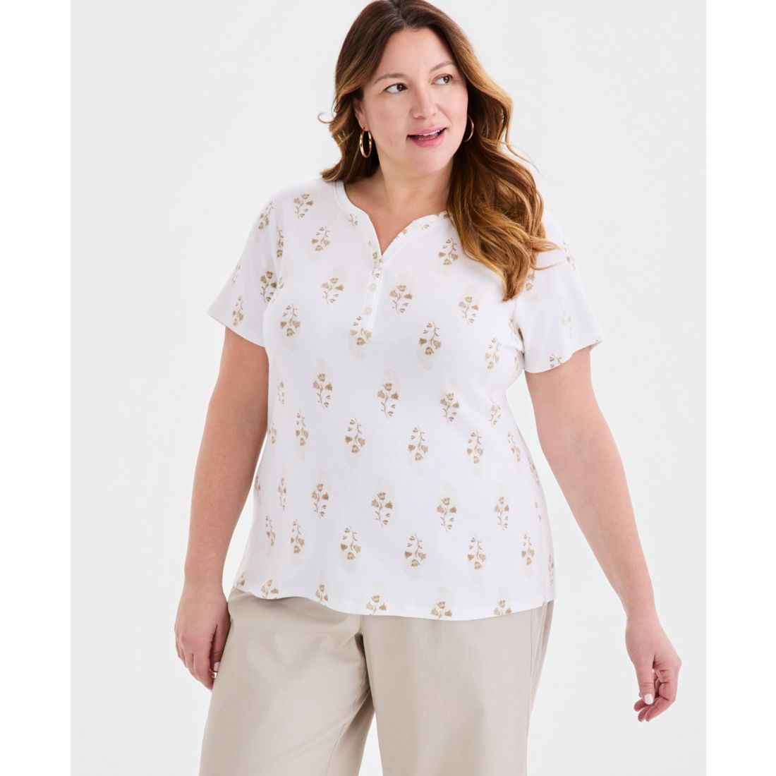 Style & Co Plus Size Printed Short-Sleeve Henley T-Shirt, Macy's Exclusive