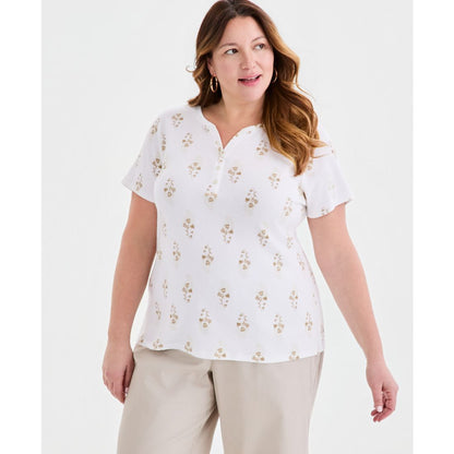 Style & Co Plus Size Printed Short-Sleeve Henley T-Shirt, Macy's Exclusive