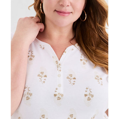 Style & Co Plus Size Printed Short-Sleeve Henley T-Shirt, Macy's Exclusive