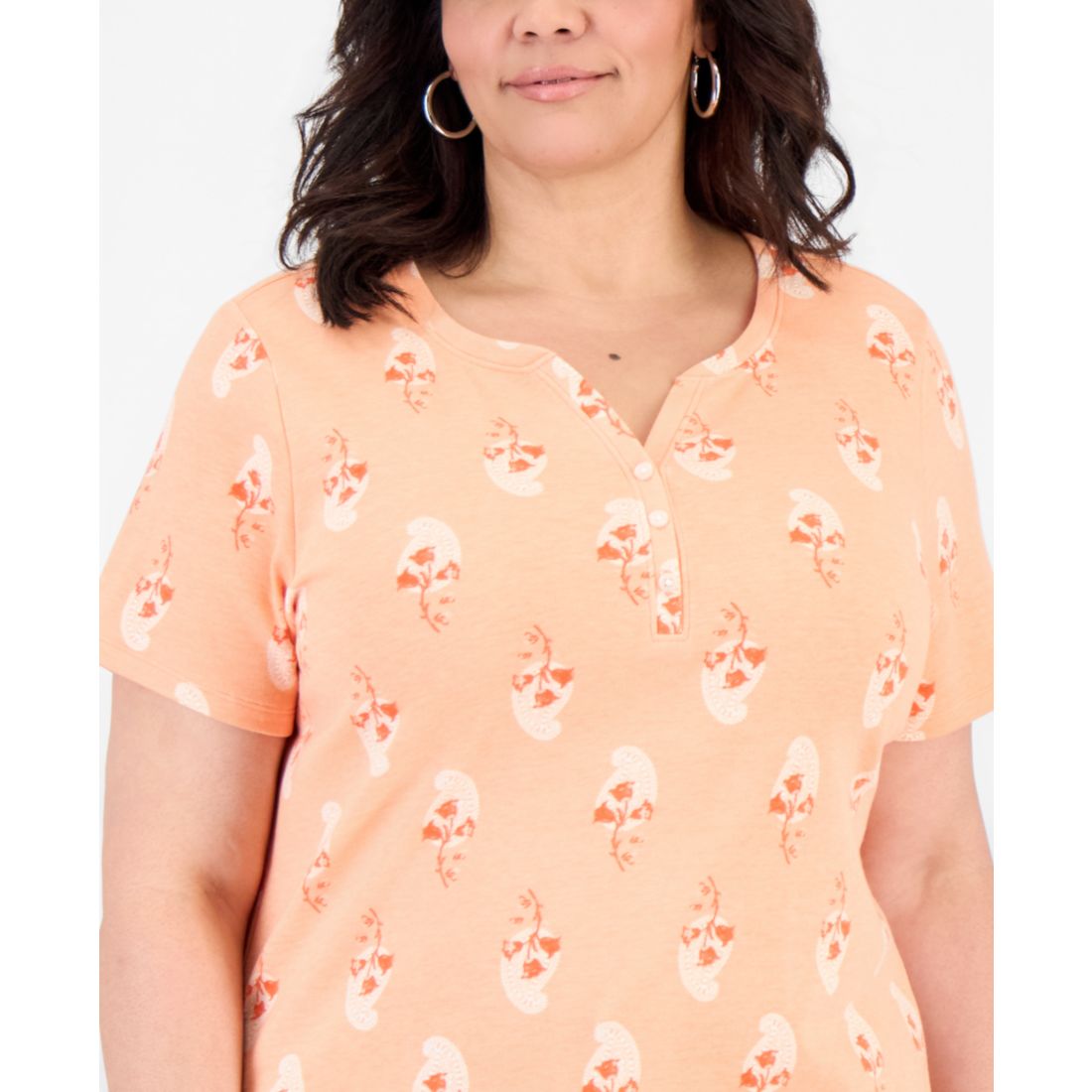 Style & Co Plus Size Printed Short-Sleeve Henley T-Shirt, Macy's Exclusive