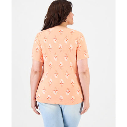 Style & Co Plus Size Printed Short-Sleeve Henley T-Shirt, Macy's Exclusive