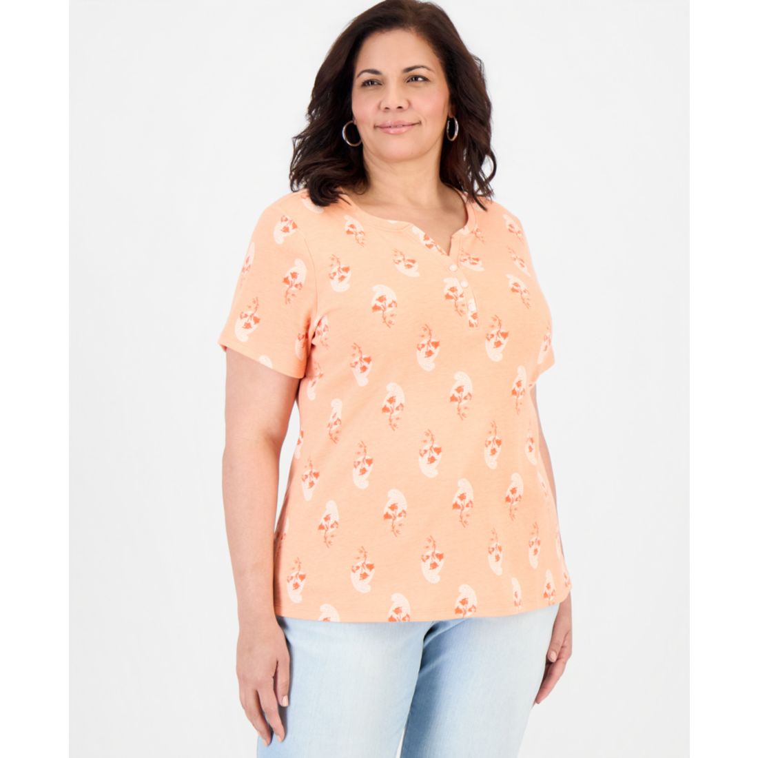 Style & Co Plus Size Printed Short-Sleeve Henley T-Shirt, Macy's Exclusive
