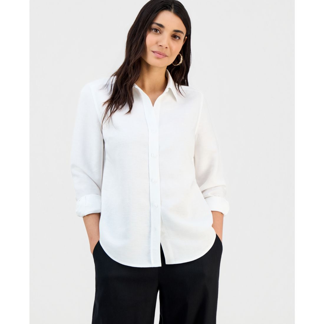 I.n.c. International Concepts Petite Button-Front Long-Sleeve Shirt, Macy's Exclusive