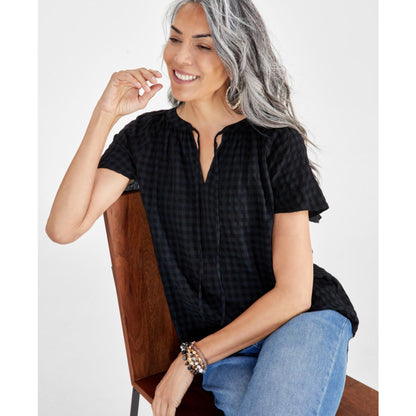 Style & Co Women's Seersucker Split-Neck Flutter Sleeve Top, Created for Macy's