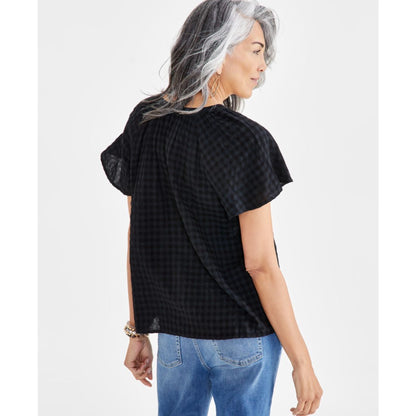 Style & Co Women's Seersucker Split-Neck Flutter Sleeve Top, Created for Macy's