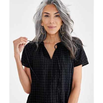Style & Co Women's Seersucker Split-Neck Flutter Sleeve Top, Created for Macy's