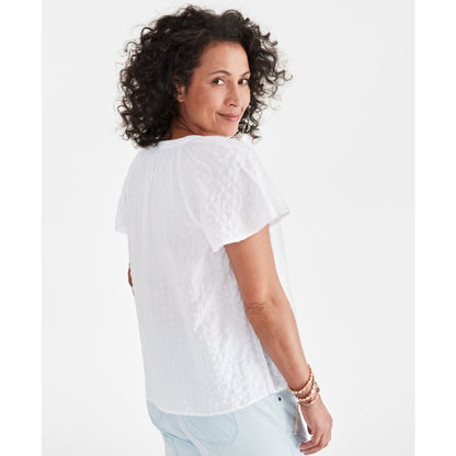 Style & Co Women's Seersucker Split-Neck Flutter Sleeve Top, Created for Macy's