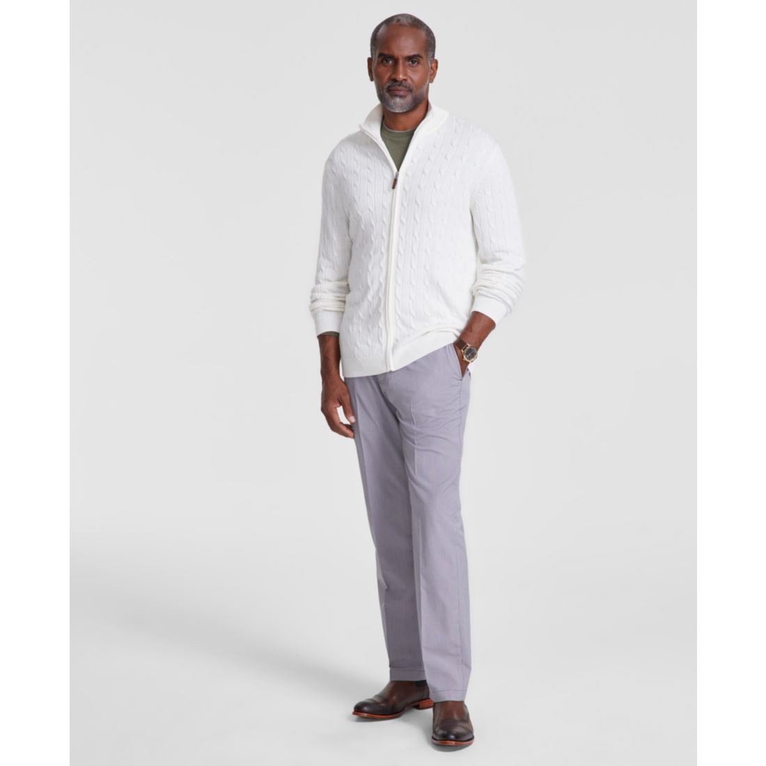 Club Room Men's Cable-Knit Full-Zip Sweater, Created for Macy's