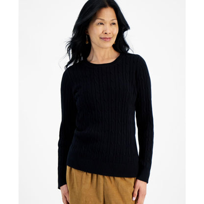 Style & Co Women's Cotton Cable-Knit Crewneck Sweater, Created for Macy's
