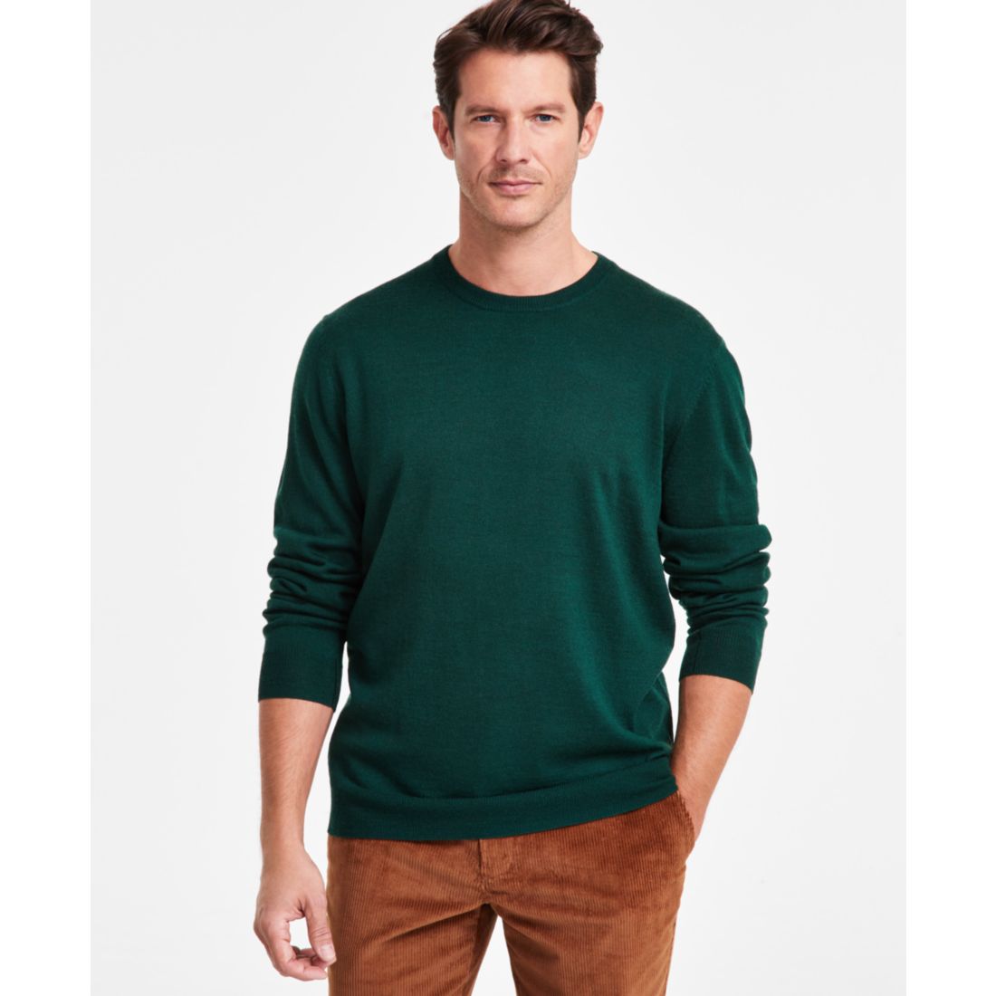 Club Room Men's Solid Crew Neck Merino Wool Blend Sweater, Created for Macy's