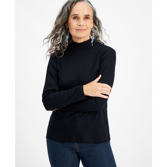 Style & Co Women's Cotton Mock-Neck Long-Sleeve Tee, Created for Macy's