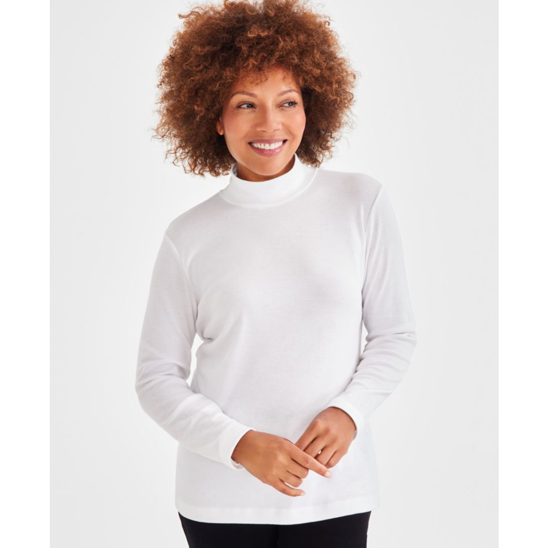 Style & Co Women's Cotton Mock-Neck Long-Sleeve Tee, Created for Macy's