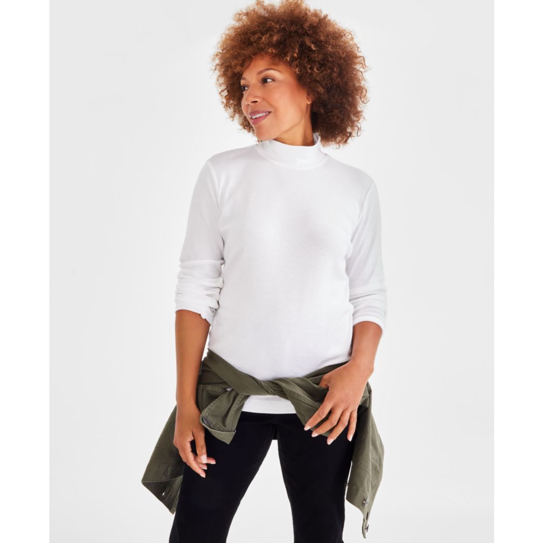 Style & Co Women's Cotton Mock-Neck Long-Sleeve Tee, Created for Macy's