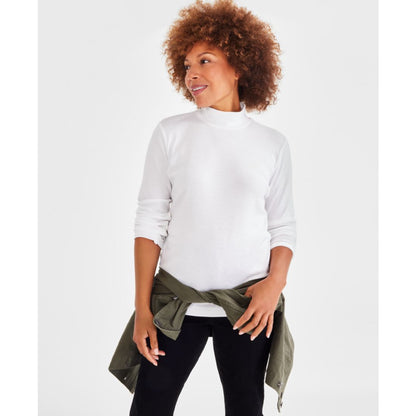 Style & Co Women's Cotton Mock-Neck Long-Sleeve Tee, Created for Macy's