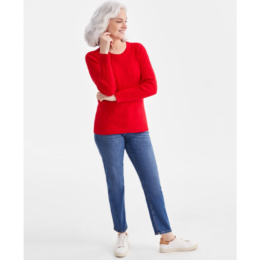 Style & Co Women's Cotton Cable-Knit Crewneck Sweater, Created for Macy's