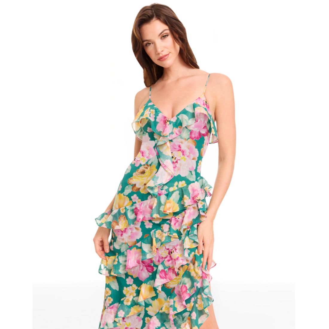 Dress the Population Women's Josefina Printed Ruffle-Trim Dress